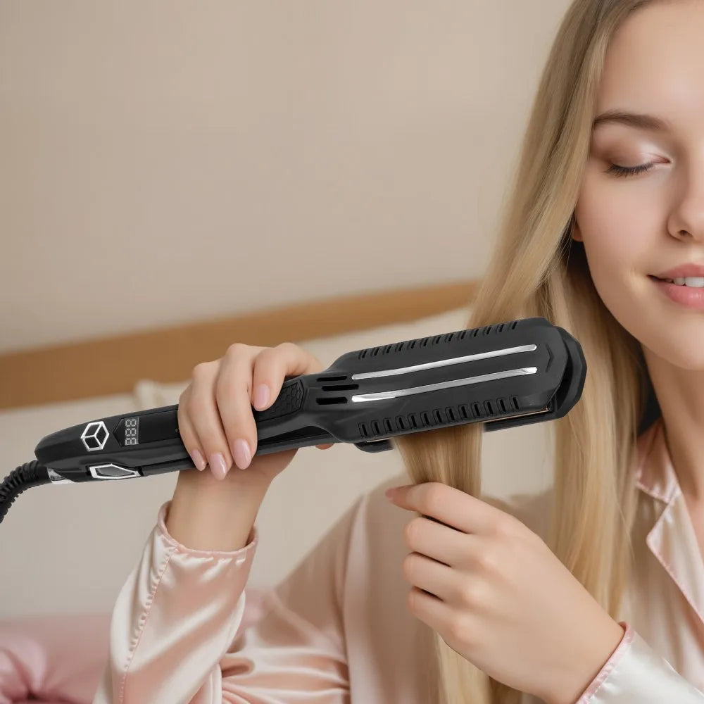 WF066I 1.5" Titanium Hair Straightener Flat Iron with Dual Infrared Heating, LCD Display & 19 Temperature Levels (210°F–450°F)