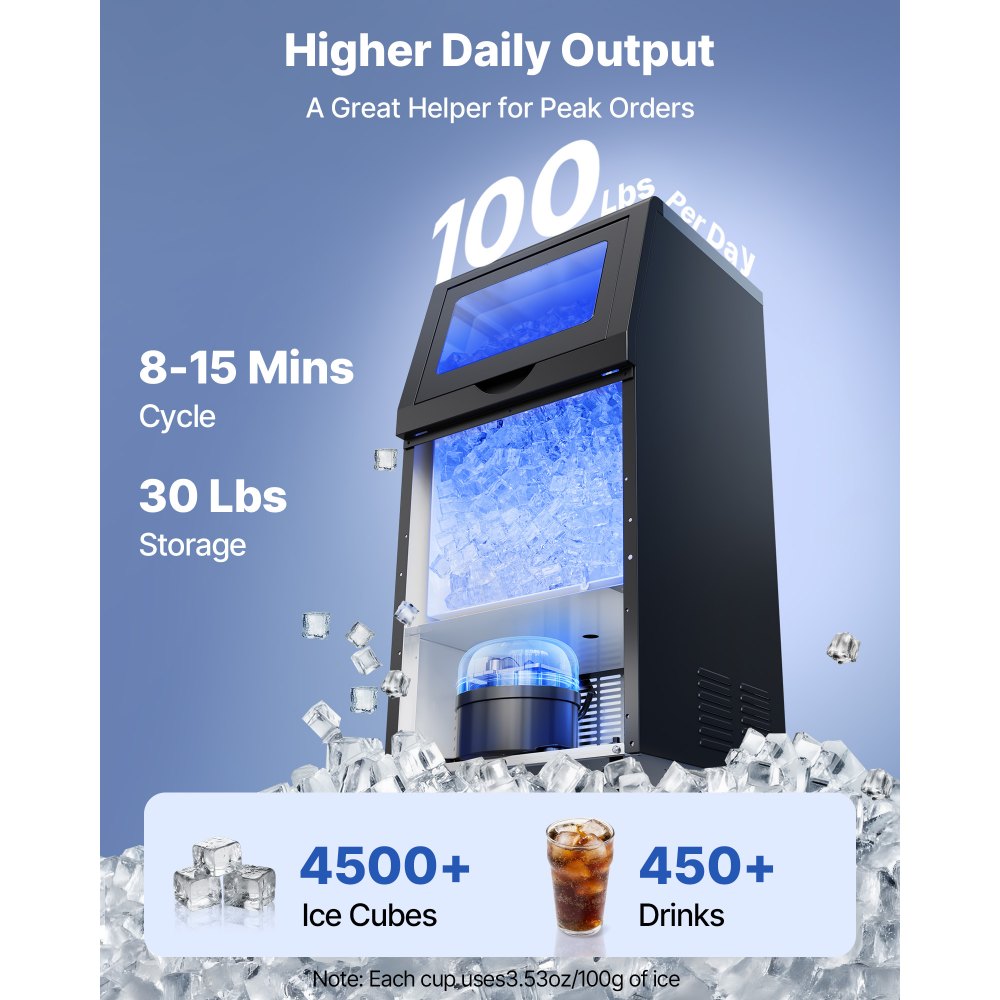CIM-360T Commercial Ice Maker Machine 100 lbs/24H, 30 lbs Storage, Built-In or Freestanding Stainless Steel Ice Machine with Self-Cleaning & LED Display