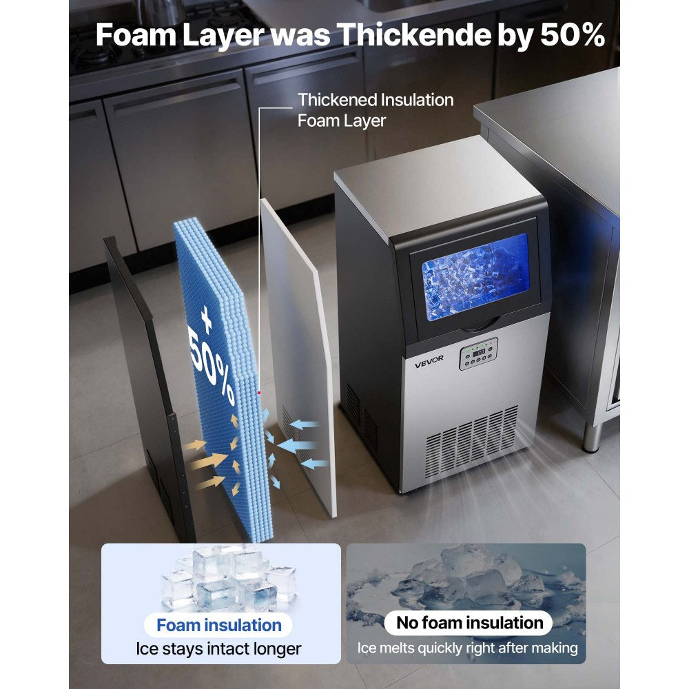 CIM-360T Commercial Ice Maker Machine 100 lbs/24H, 30 lbs Storage, Built-In or Freestanding Stainless Steel Ice Machine with Self-Cleaning & LED Display