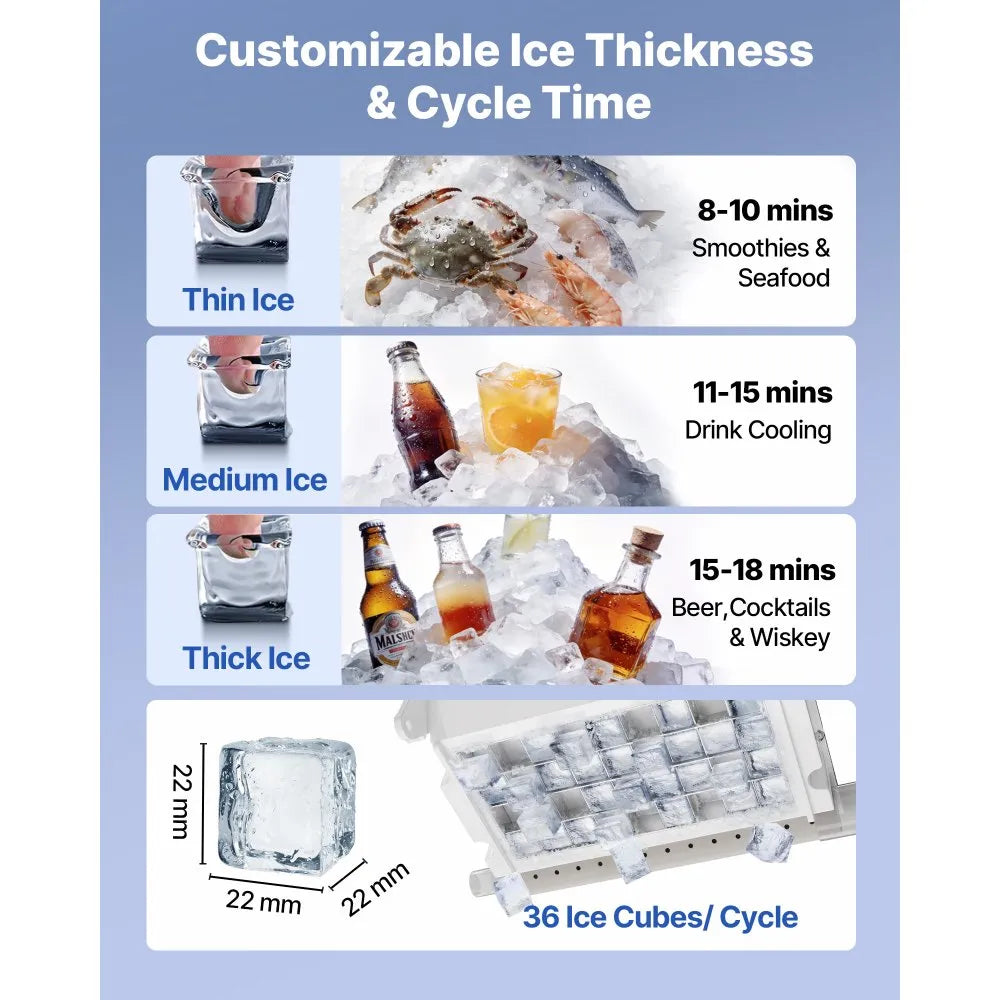 CIM-360T Commercial Ice Maker Machine 100 lbs/24H, 30 lbs Storage, Built-In or Freestanding Stainless Steel Ice Machine with Self-Cleaning & LED Display
