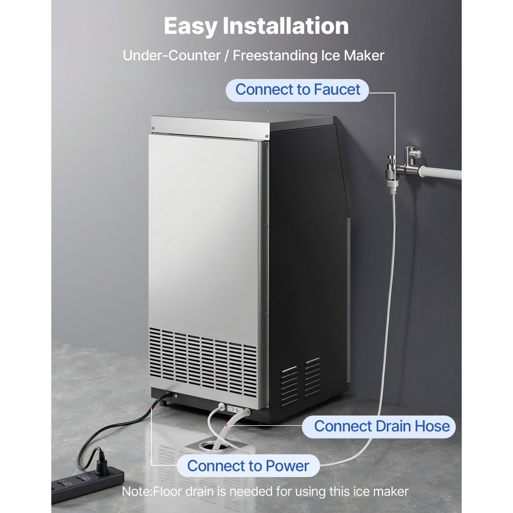 CIM-360T Commercial Ice Maker Machine 100 lbs/24H, 30 lbs Storage, Built-In or Freestanding Stainless Steel Ice Machine with Self-Cleaning & LED Display