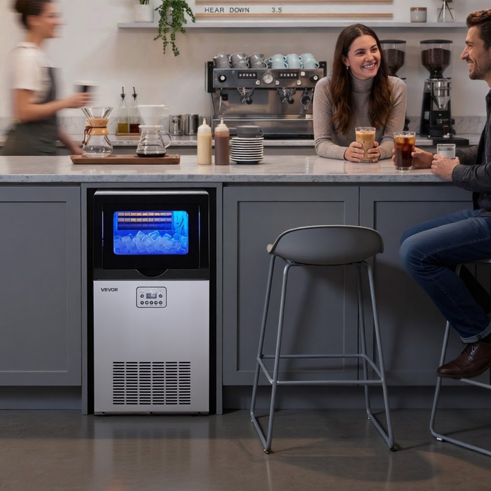 CIM-360T Commercial Ice Maker Machine 100 lbs/24H, 30 lbs Storage, Built-In or Freestanding Stainless Steel Ice Machine with Self-Cleaning & LED Display
