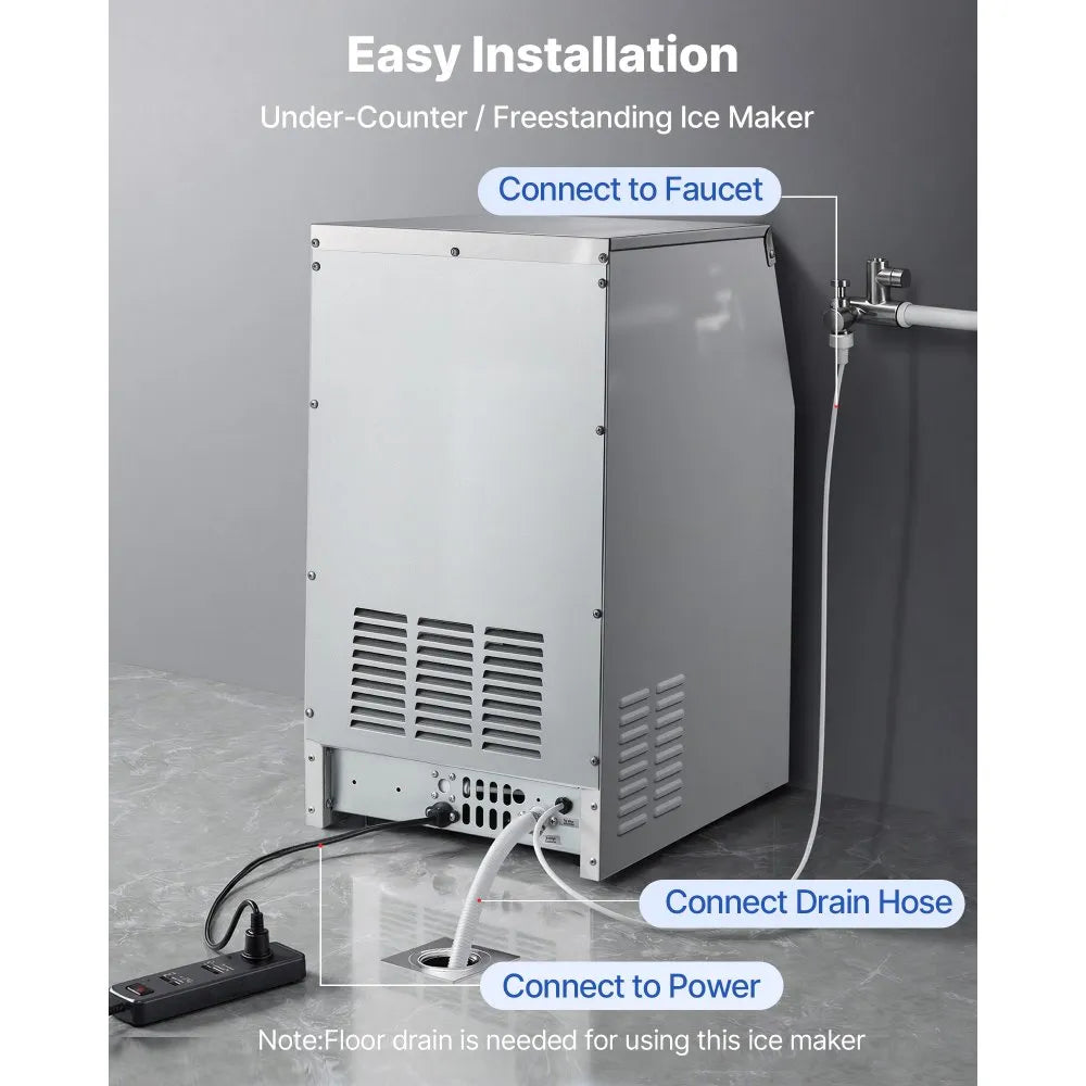 SSX100 Commercial Ice Maker Machine 130 lbs/24H with 30 lbs Storage, Built-In/Freestanding Stainless Steel Ice Machine