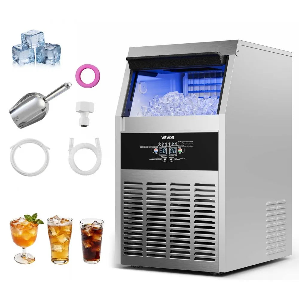 SSX100 Commercial Ice Maker Machine 130 lbs/24H with 30 lbs Storage, Built-In/Freestanding Stainless Steel Ice Machine