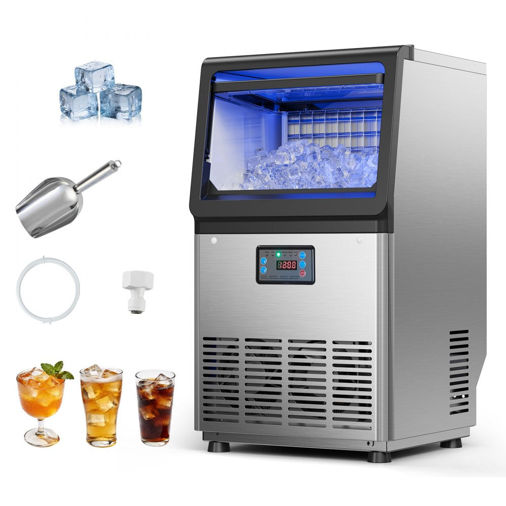 LB70TA Commercial Ice Maker Machine 80 lbs/24H, 13 lbs Storage, Stainless Steel with Self-Cleaning
