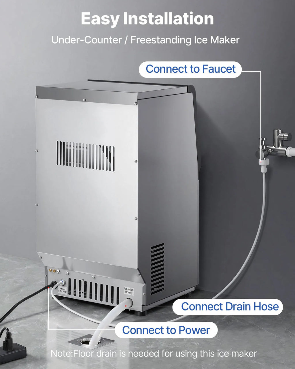 LB70TA Commercial Ice Maker Machine 80 lbs/24H, 13 lbs Storage, Stainless Steel with Self-Cleaning