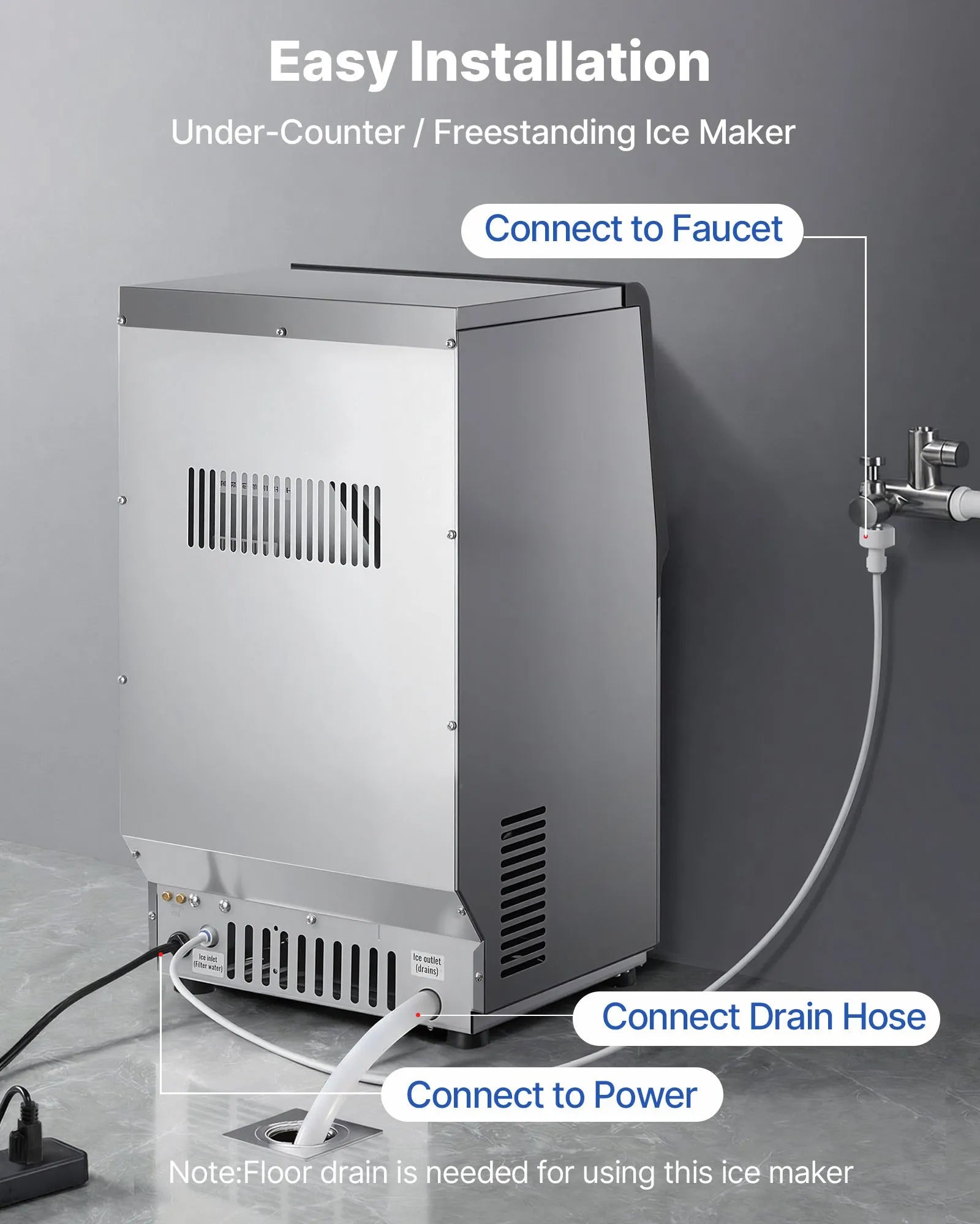 LB70TA Commercial Ice Maker Machine 80 lbs/24H, 13 lbs Storage, Stainless Steel with Self-Cleaning