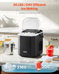 Portable Countertop Ice Maker, 26 lbs/Day, 9 Cubes in 6 Mins, Self-Cleaning, 2 Ice Sizes