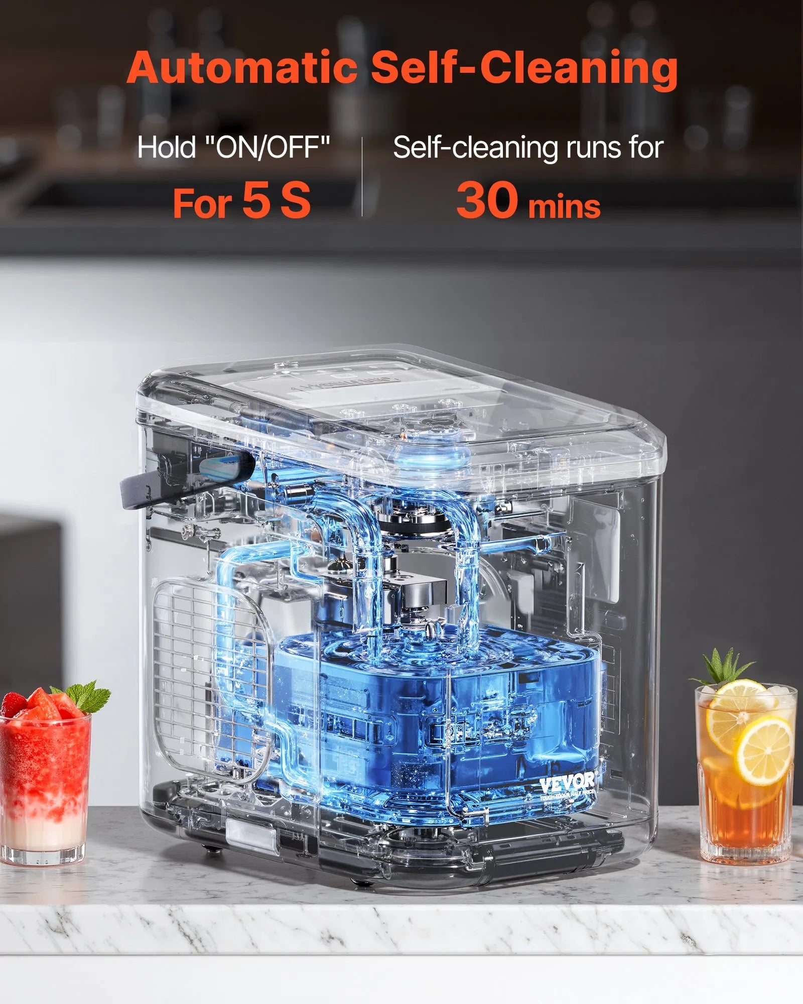 Portable Countertop Ice Maker, 26 lbs/Day, 9 Cubes in 6 Mins, Self-Cleaning, 2 Ice Sizes