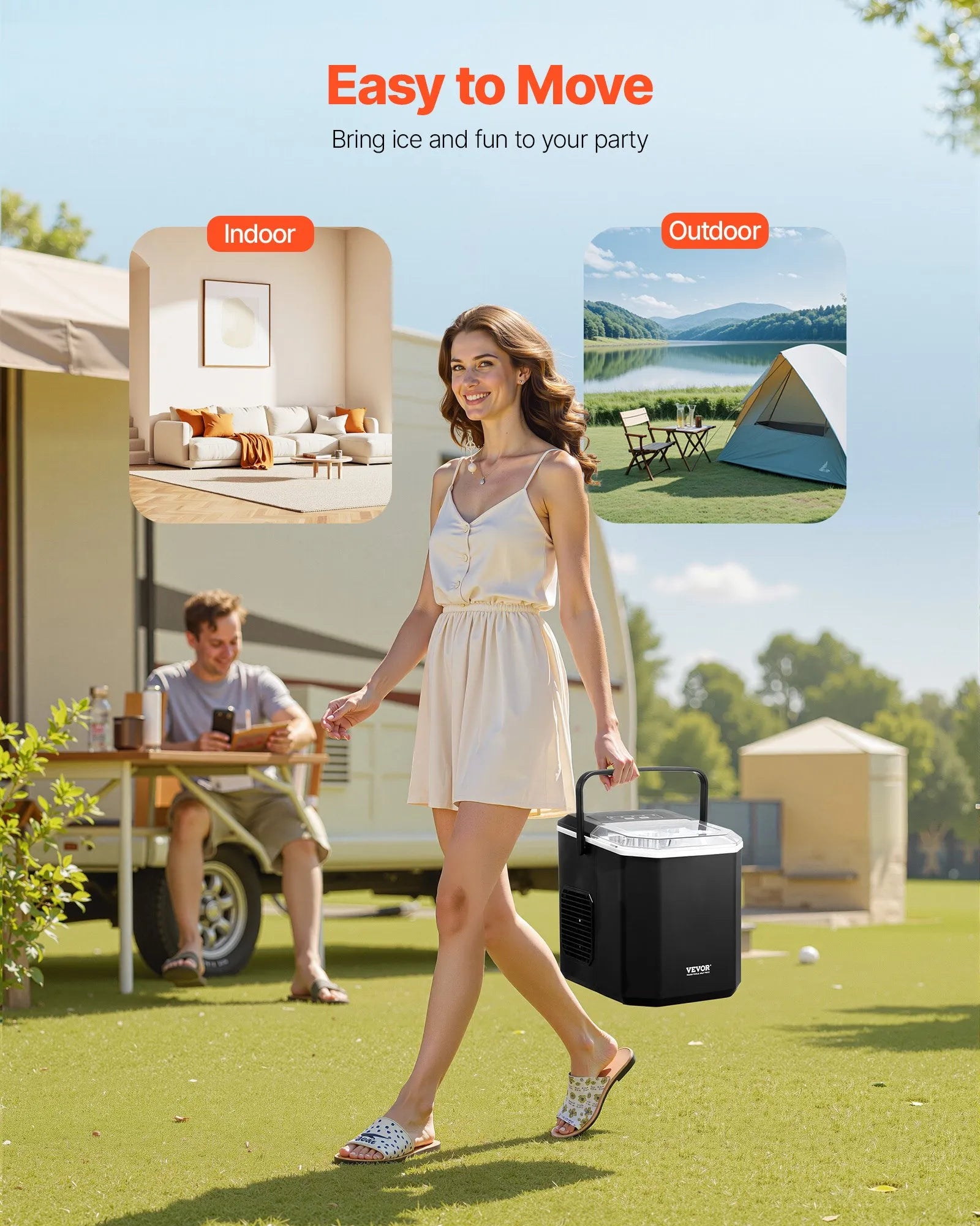 Portable Countertop Ice Maker, 26 lbs/Day, 9 Cubes in 6 Mins, Self-Cleaning, 2 Ice Sizes