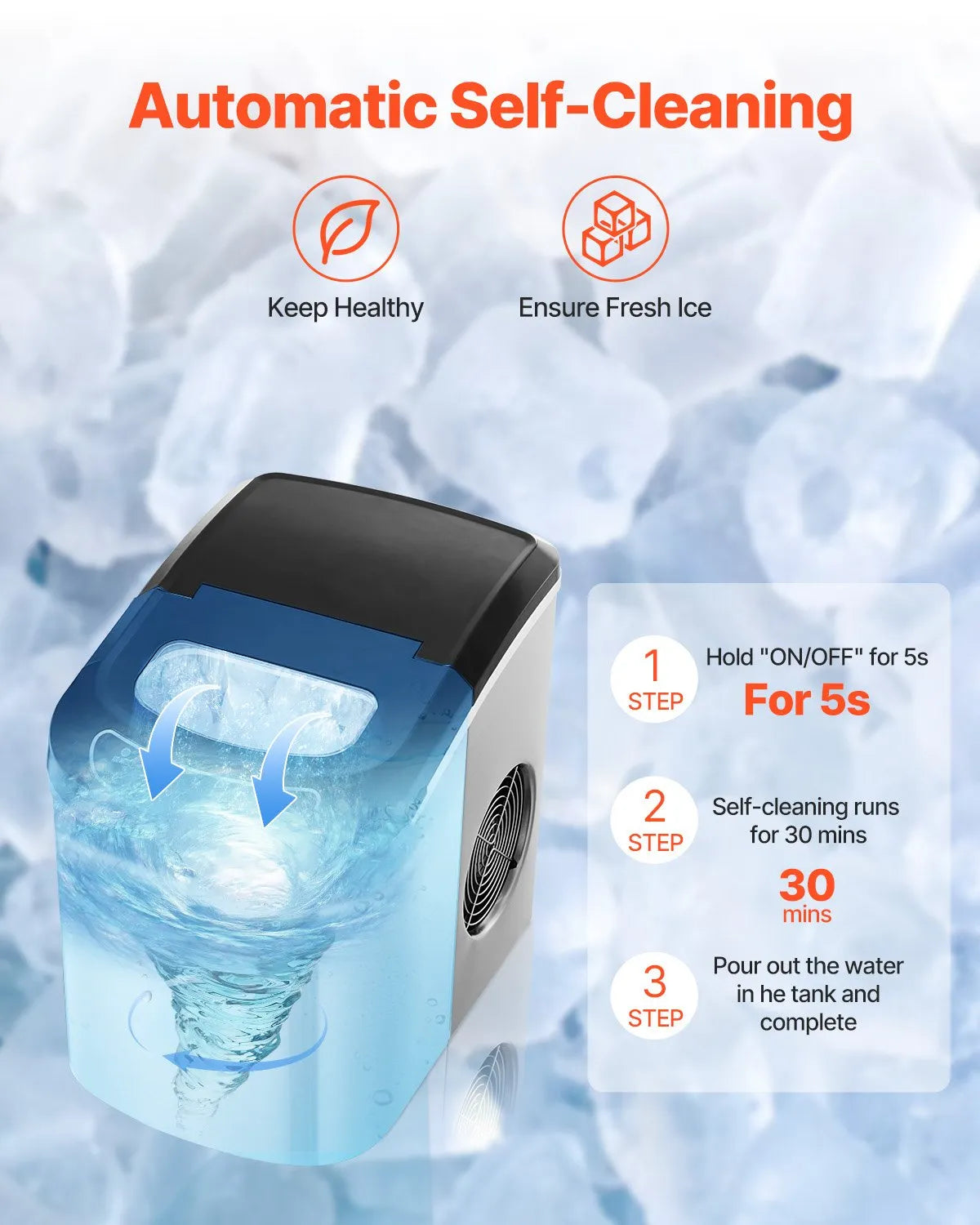 HZB-15SA Portable Countertop Ice Maker, 33Lbs/Day, 9 Cubes in 6 Mins, Self-Cleaning, 2 Ice Sizes