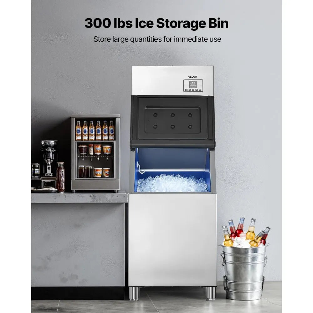 Commercial Ice Maker Machine 550 lbs/24H with 300 lbs Storage Bin – Stainless Steel, Self-Cleaning