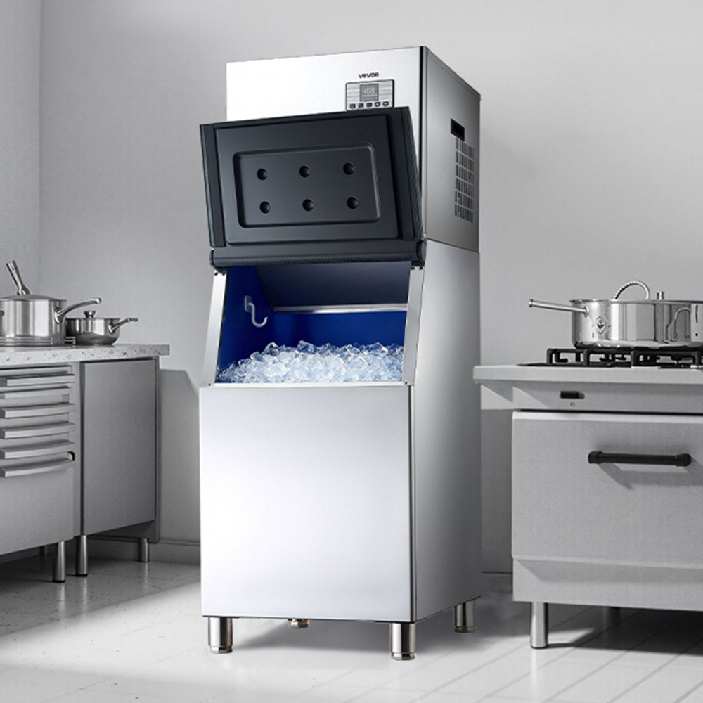 Commercial Ice Maker Machine 550 lbs/24H with 300 lbs Storage Bin – Stainless Steel, Self-Cleaning