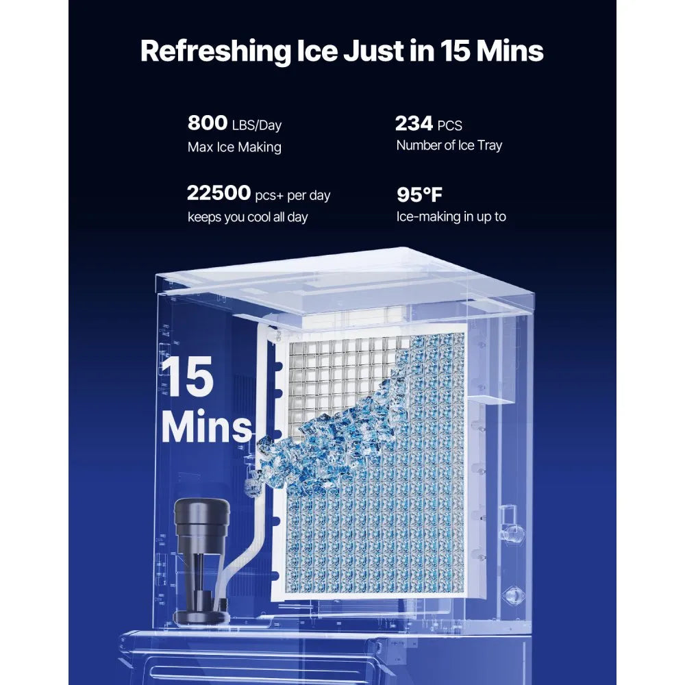 Commercial Ice Maker Machine 800 lbs/24H with 300 lbs Storage Bin, Self-Cleaning, Touchscreen