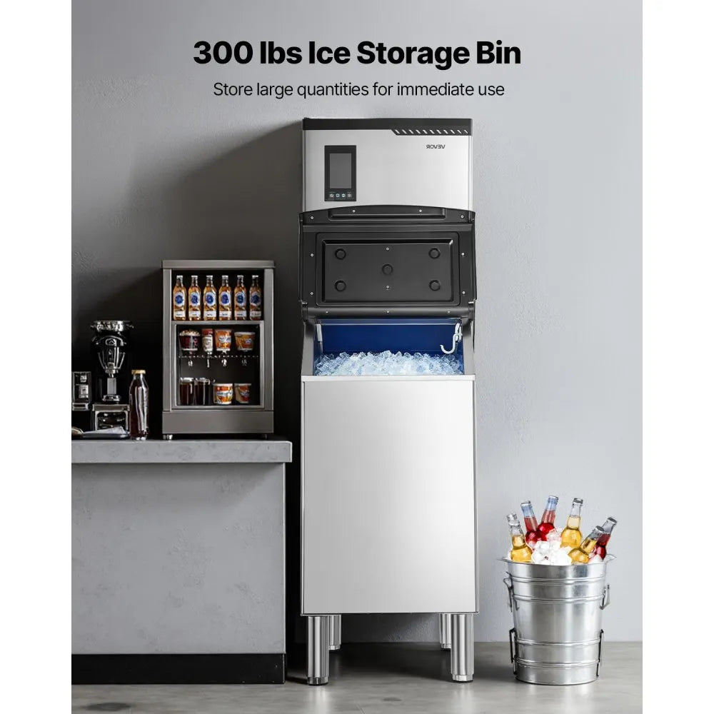 Commercial Ice Maker Machine 800 lbs/24H with 300 lbs Storage Bin, Self-Cleaning, Touchscreen