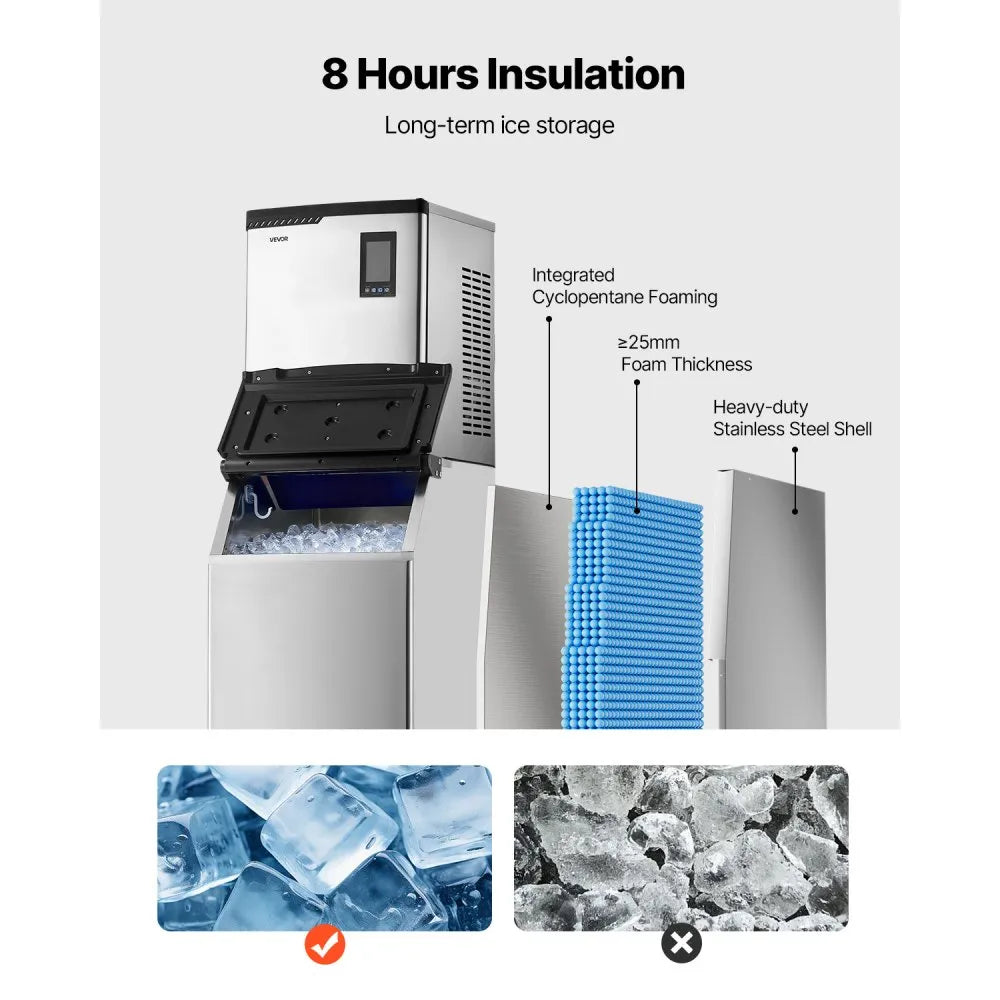 Commercial Ice Maker Machine 800 lbs/24H with 300 lbs Storage Bin, Self-Cleaning, Touchscreen