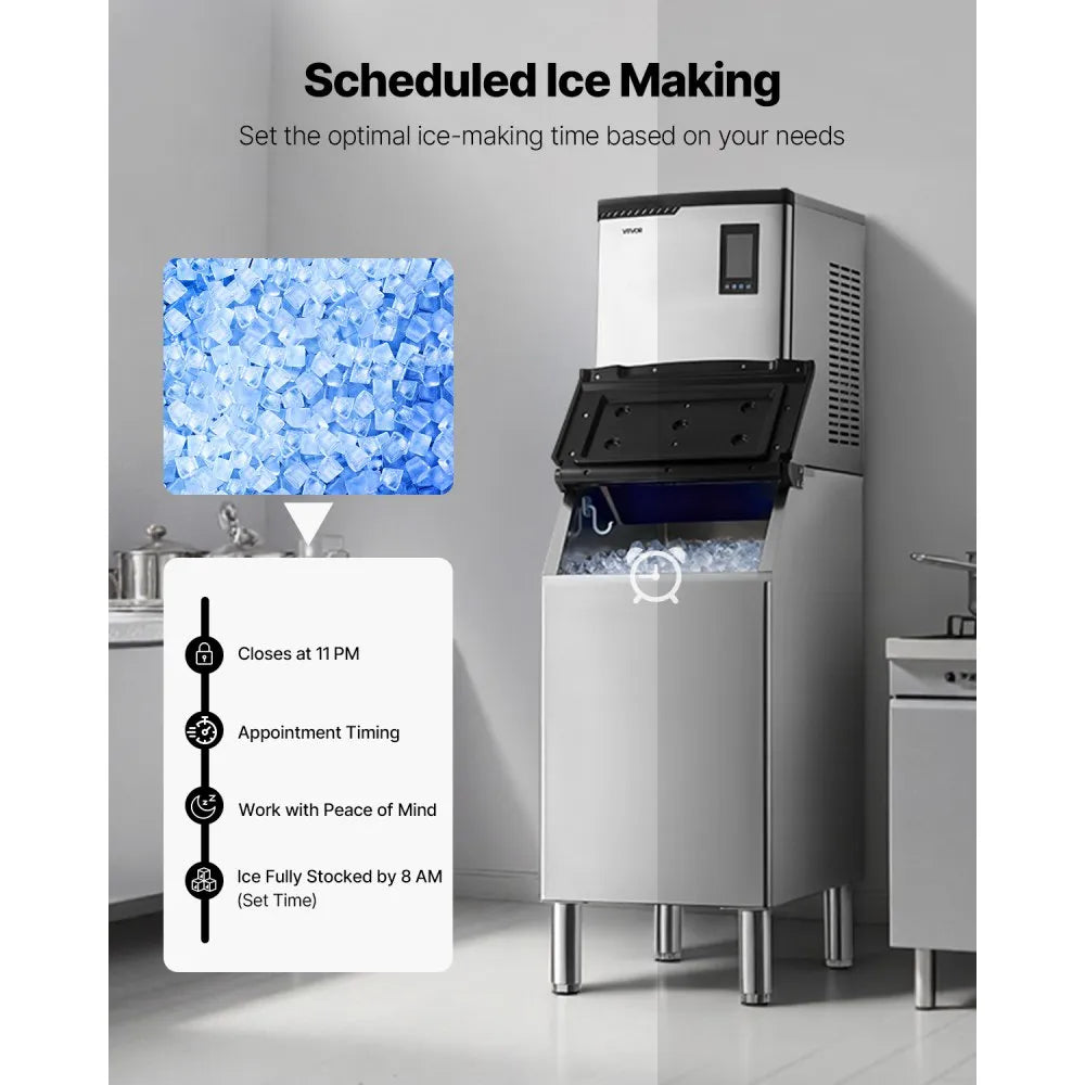 Commercial Ice Maker Machine 800 lbs/24H with 300 lbs Storage Bin, Self-Cleaning, Touchscreen