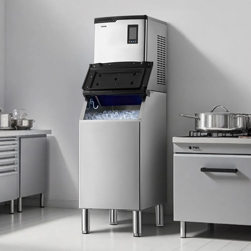 Commercial Ice Maker Machine 800 lbs/24H with 300 lbs Storage Bin, Self-Cleaning, Touchscreen