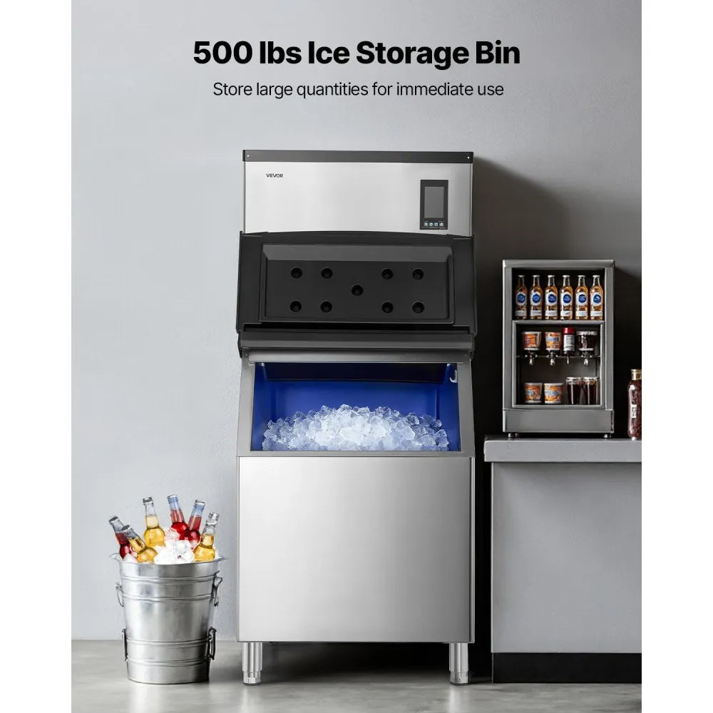 Commercial Ice Maker Machine 1000 lbs/24H with 500 lbs Storage Bin, Stainless Steel, Self-Cleaning Touchscreen