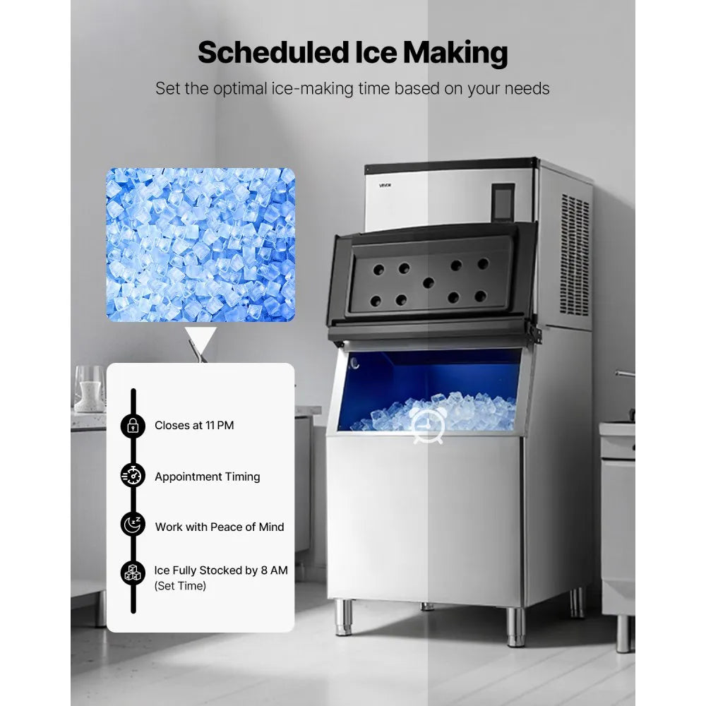 Commercial Ice Maker Machine 1000 lbs/24H with 500 lbs Storage Bin, Stainless Steel, Self-Cleaning Touchscreen