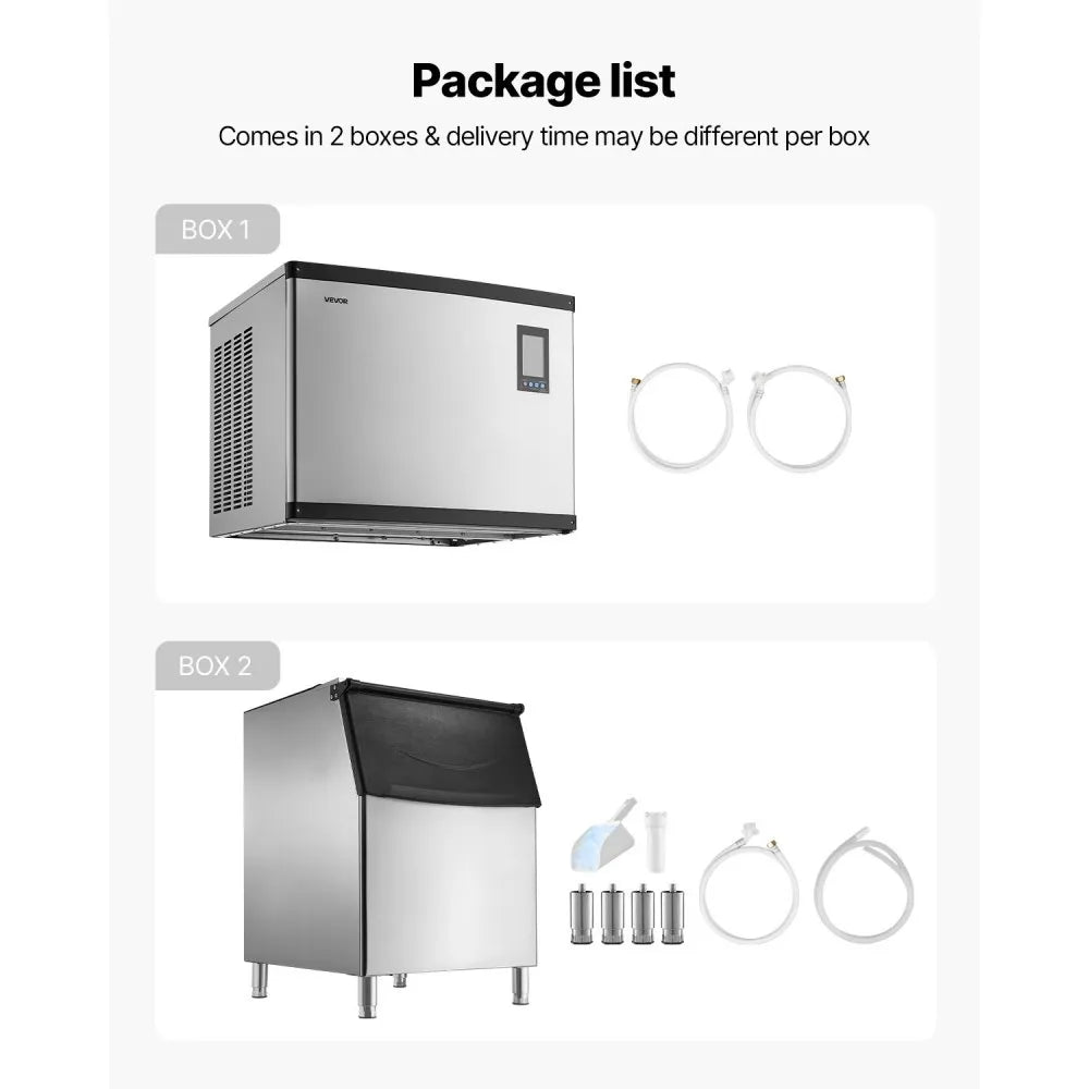 Commercial Ice Maker Machine 1000 lbs/24H with 500 lbs Storage Bin, Stainless Steel, Self-Cleaning Touchscreen