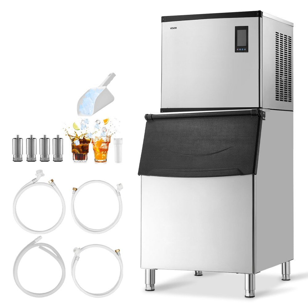 Commercial Ice Maker Machine 1000 lbs/24H with 500 lbs Storage Bin, Stainless Steel, Self-Cleaning Touchscreen