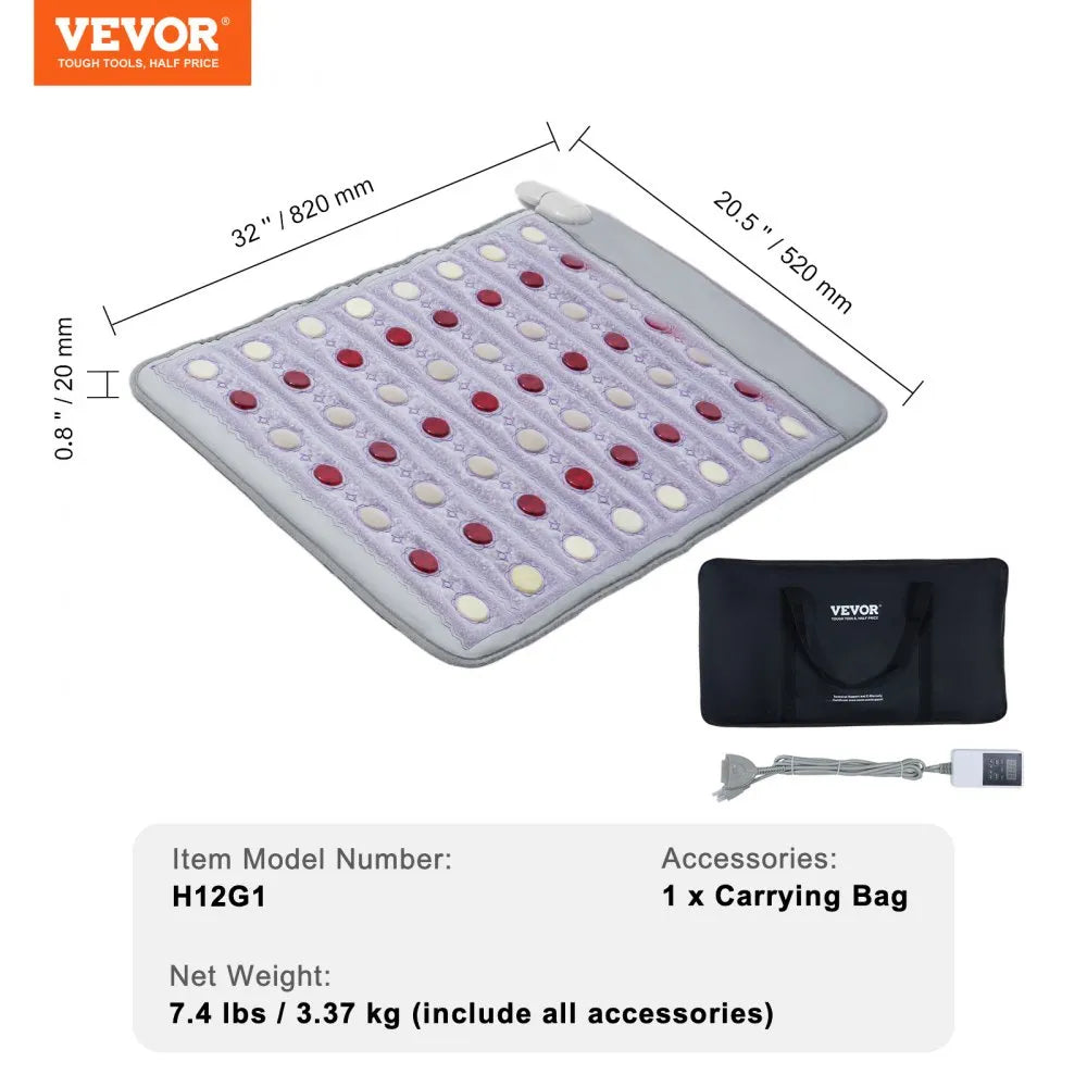 H12G1 Far Infrared Amethyst Heating Pad with Jade & Tourmaline Stones, 32" x 20"