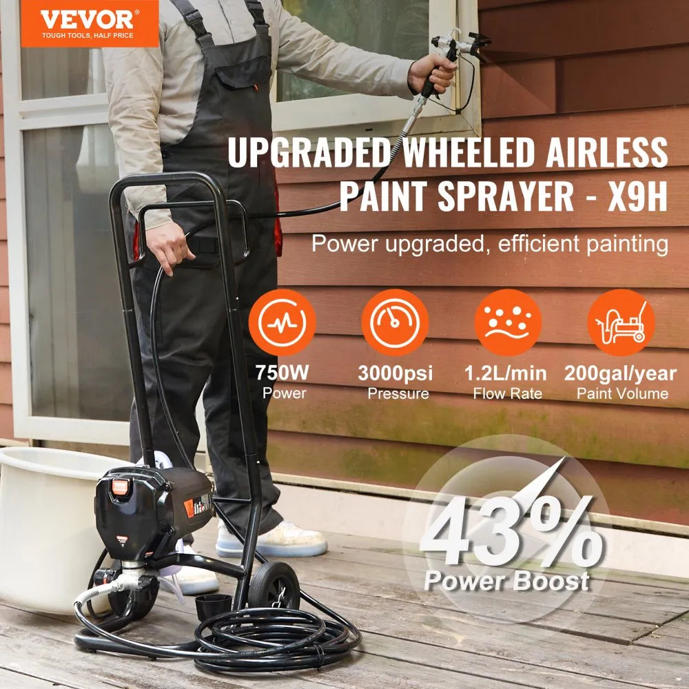 RP8626 Plus 750W Airless Paint Sprayer with Cart, 3000 PSI Electric Paint Sprayer for Interior & Exterior Painting