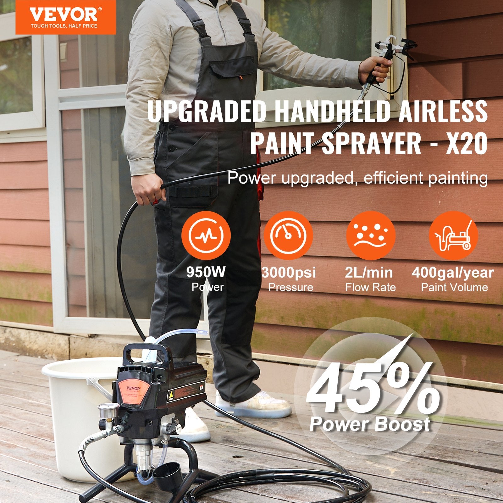 RP8628 950W Stand Airless Paint Sprayer, 3000 PSI Electric Paint Sprayer with 50 ft Hose for Interior & Exterior Painting