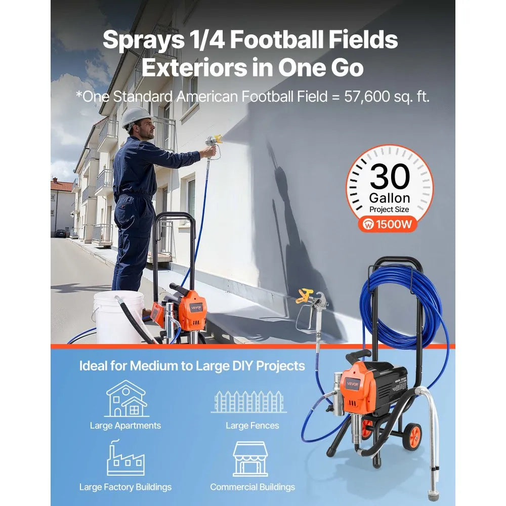 TA-5900 Stand Airless Paint Sprayer 1500W, 3300 PSI High Pressure Electric Paint Sprayer with Cart, 50 ft Hose & 5 Nozzles for Large Painting Projects