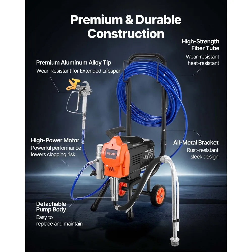 TA-5900 Stand Airless Paint Sprayer 1500W, 3300 PSI High Pressure Electric Paint Sprayer with Cart, 50 ft Hose & 5 Nozzles for Large Painting Projects