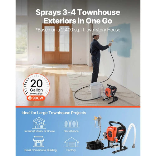 190C 900W Stand Airless Paint Sprayer, 3300 PSI High Pressure Electric Paint Sprayer with 50 ft Hose & Extension Pole for Interior & Exterior Painting