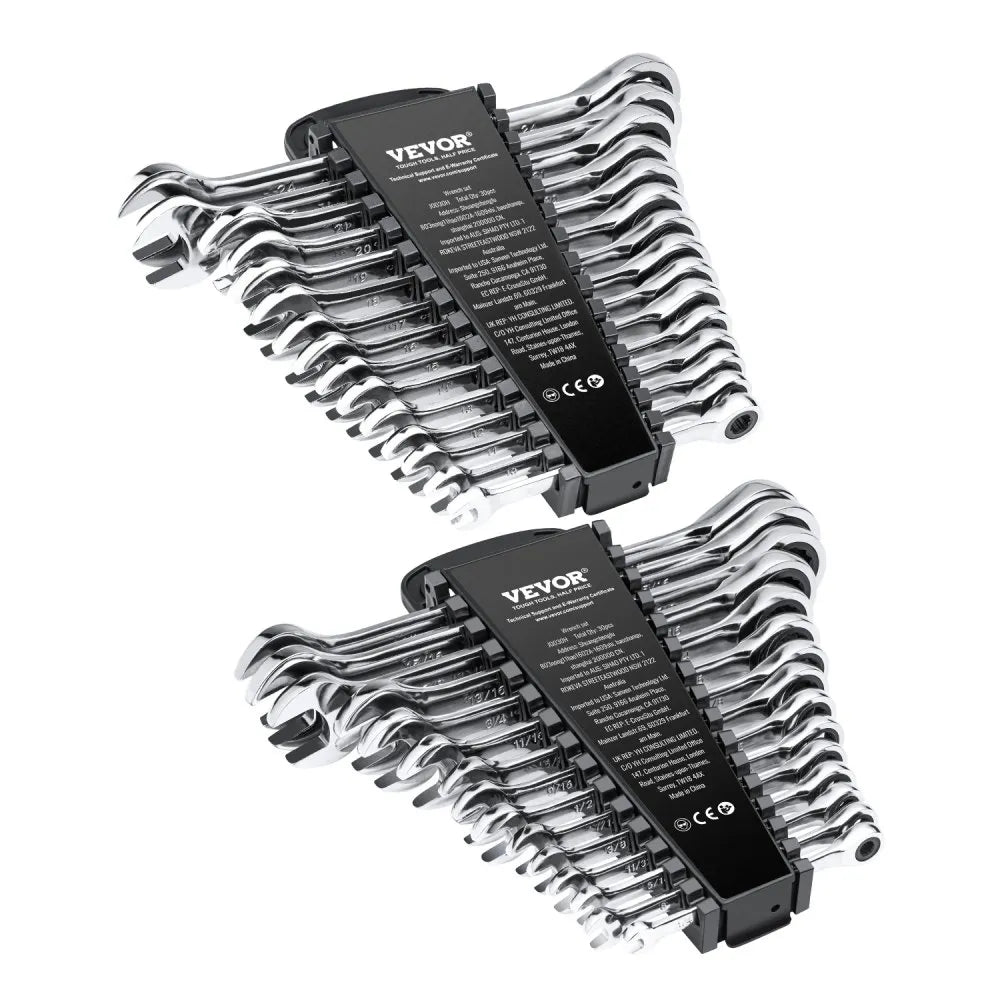 30-Piece SAE & Metric Ratcheting Wrench Set with Rack