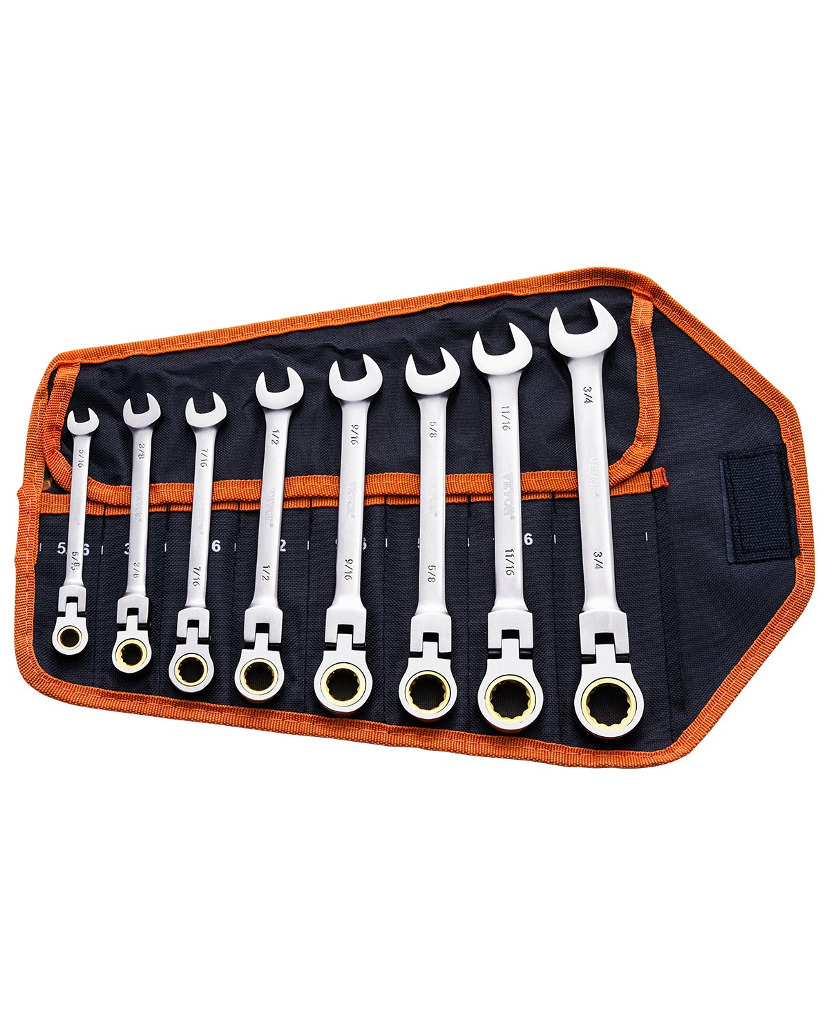 8-Piece Flex-Head Ratcheting Wrench Set SAE 5/16"–3/4" with Pouch