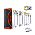 J008BG 8-Piece Flex-Head Ratcheting Wrench Set (8-17 mm) with Pouch