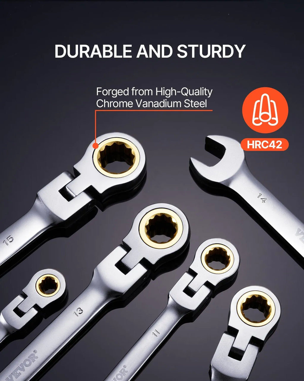 J008BG 8-Piece Flex-Head Ratcheting Wrench Set (8-17 mm) with Pouch