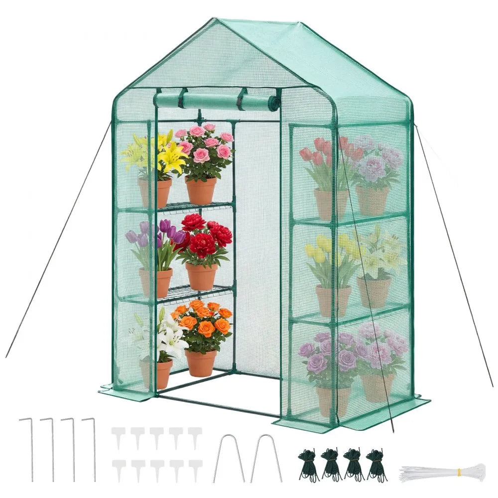 zw_0113 Walk-in Greenhouse 55.5" x 28.3" x 78.7" with PE Cover, 2 Tiers & 4 Shelves, Portable Outdoor Plant Greenhouse