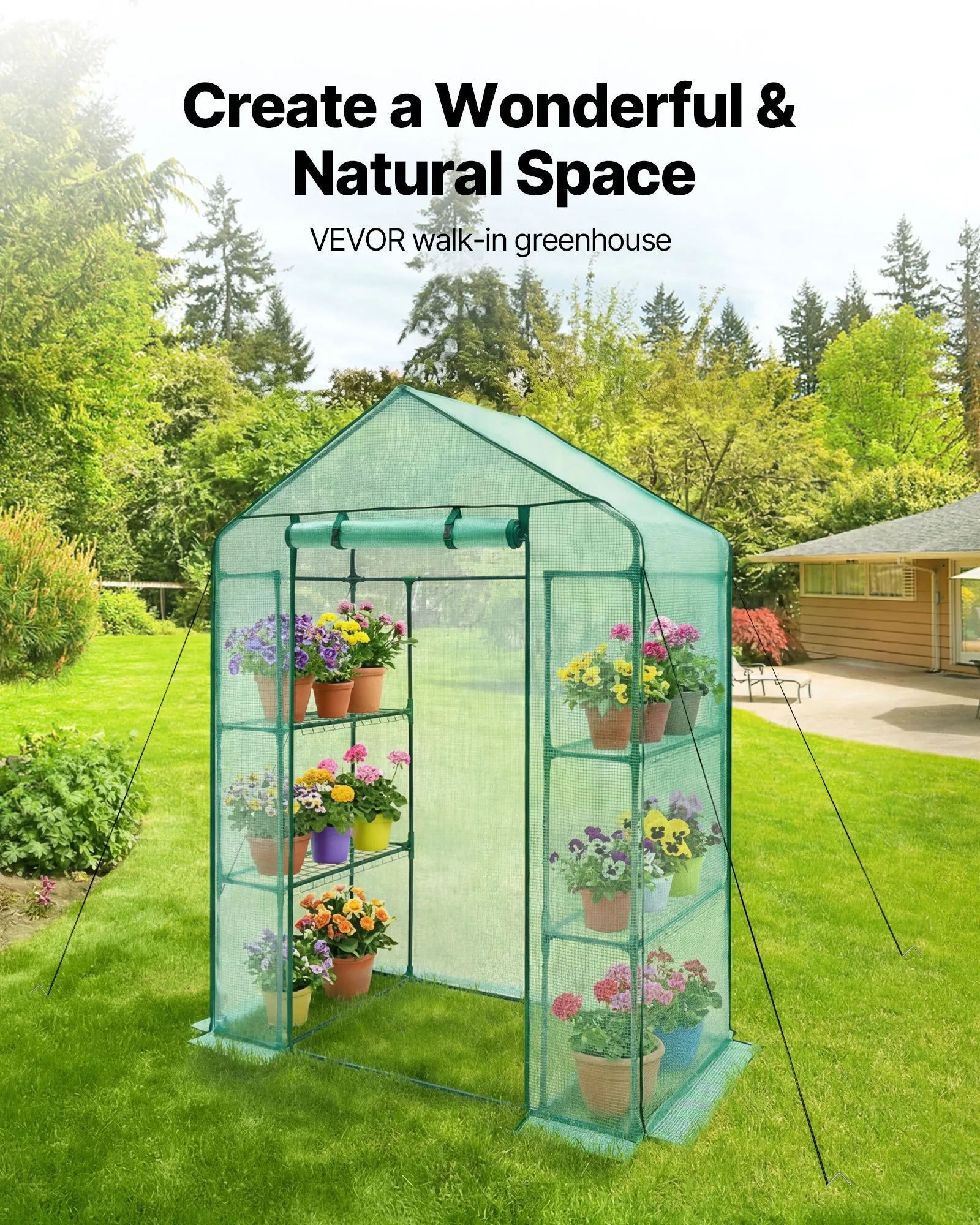 zw_0113 Walk-in Greenhouse 55.5" x 28.3" x 78.7" with PE Cover, 2 Tiers & 4 Shelves, Portable Outdoor Plant Greenhouse