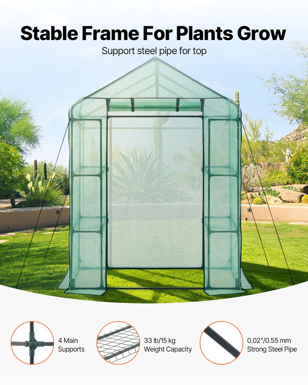 zw_0113 Walk-in Greenhouse 55.5" x 28.3" x 78.7" with PE Cover, 2 Tiers & 4 Shelves, Portable Outdoor Plant Greenhouse