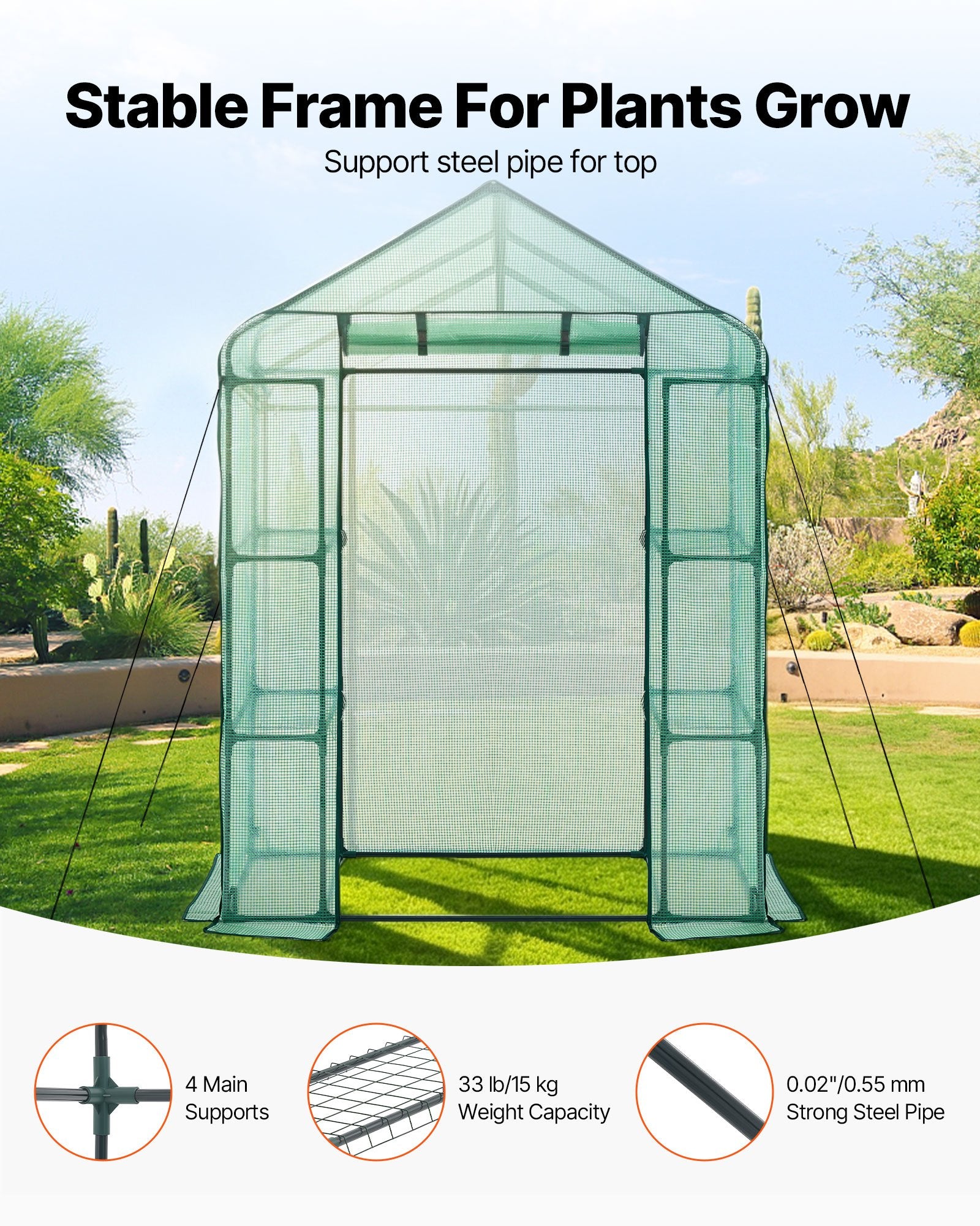 zw_0113 Walk-in Greenhouse 55.5" x 28.3" x 78.7" with PE Cover, 2 Tiers & 4 Shelves, Portable Outdoor Plant Greenhouse