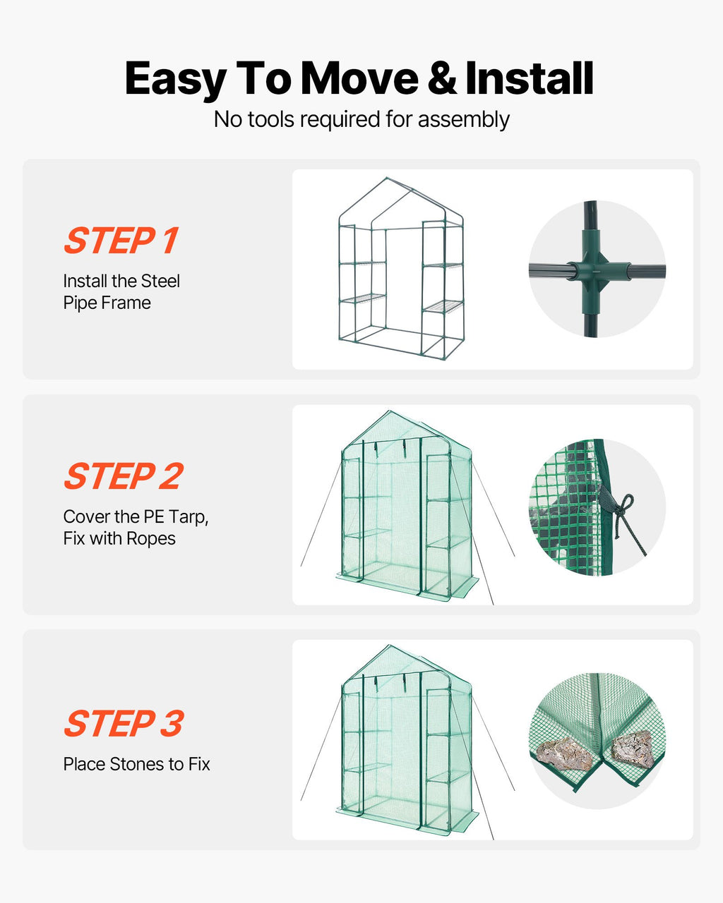 zw_0113 Walk-in Greenhouse 55.5" x 28.3" x 78.7" with PE Cover, 2 Tiers & 4 Shelves, Portable Outdoor Plant Greenhouse