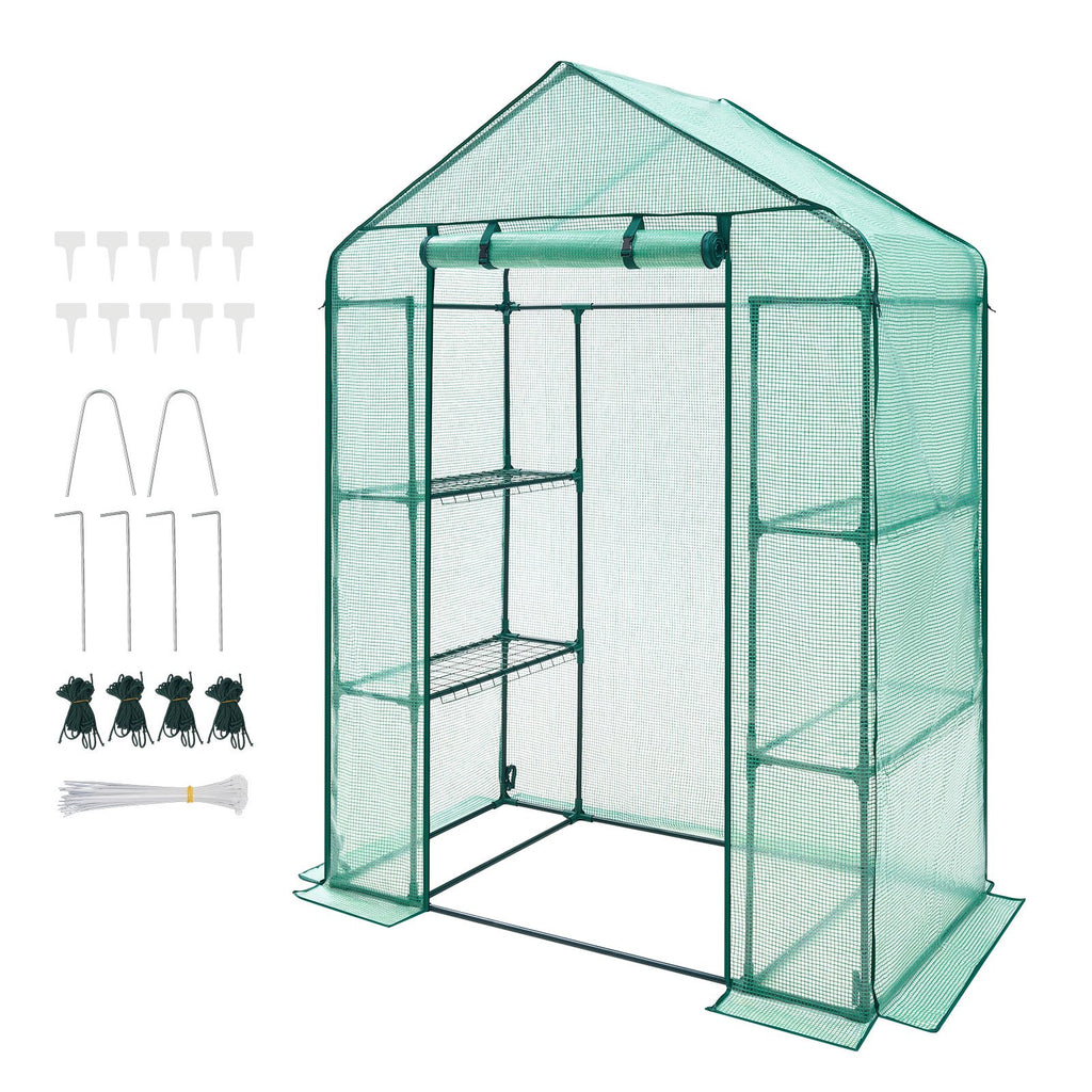 zw_0113 Walk-in Greenhouse 55.5" x 28.3" x 78.7" with PE Cover, 2 Tiers & 4 Shelves, Portable Outdoor Plant Greenhouse