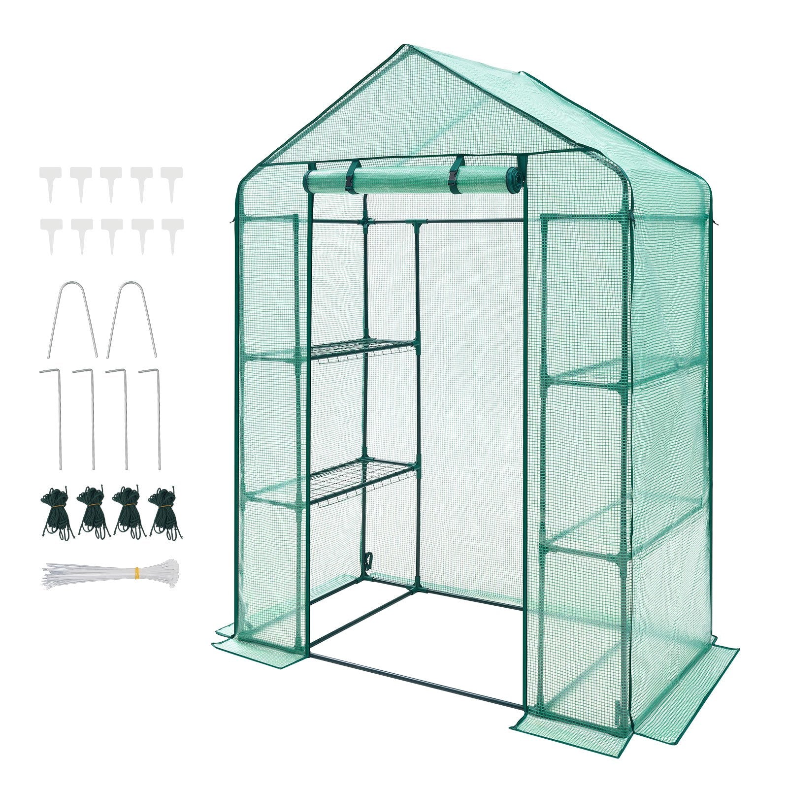 zw_0113 Walk-in Greenhouse 55.5" x 28.3" x 78.7" with PE Cover, 2 Tiers & 4 Shelves, Portable Outdoor Plant Greenhouse