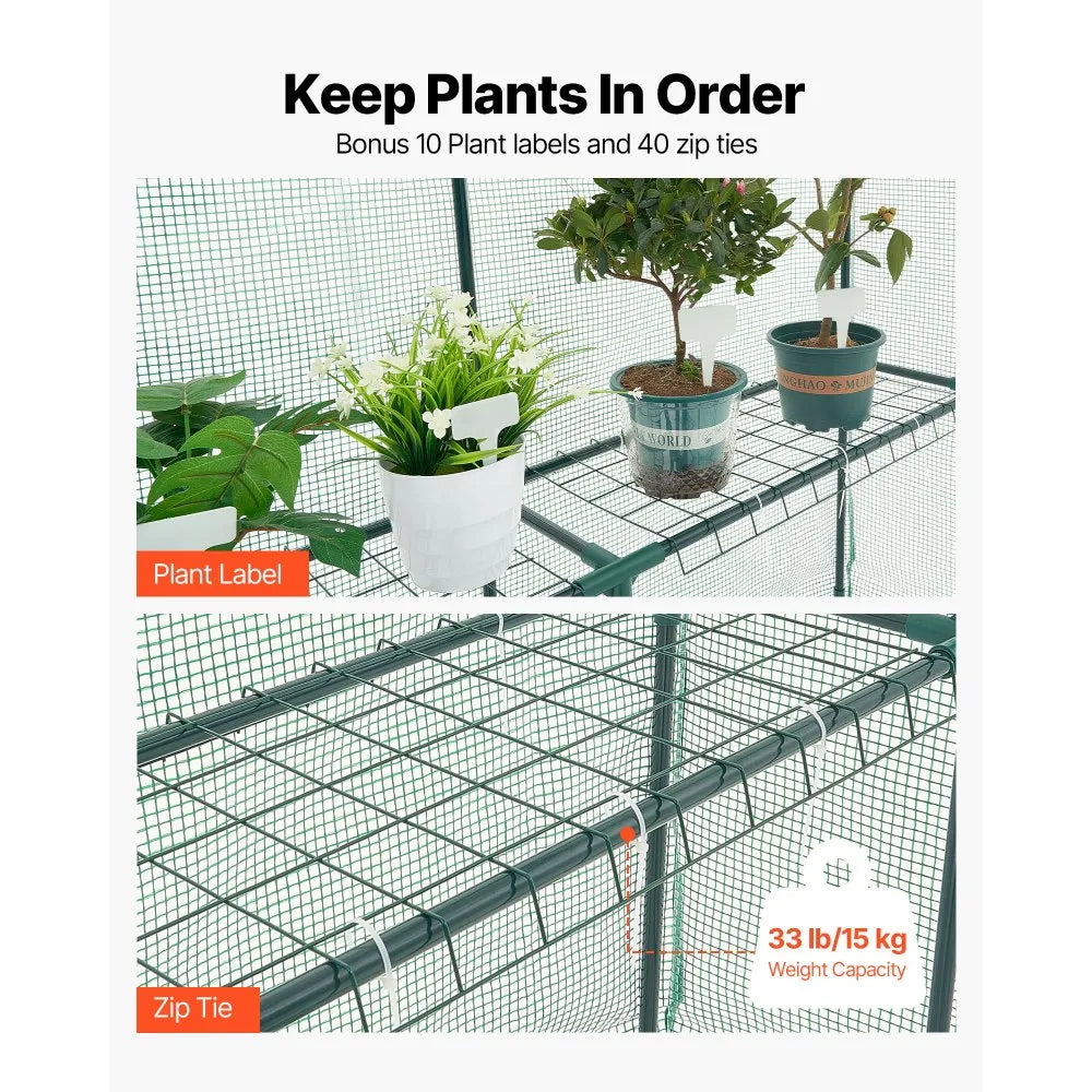 zw_0115 Walk-in Greenhouse 55.5" x 56.1" x 78.7" with PE Cover, 2-Tier 8-Shelf Portable Outdoor Greenhouse, Roll-Up Zipper Door for Backyard, Patio & Garden